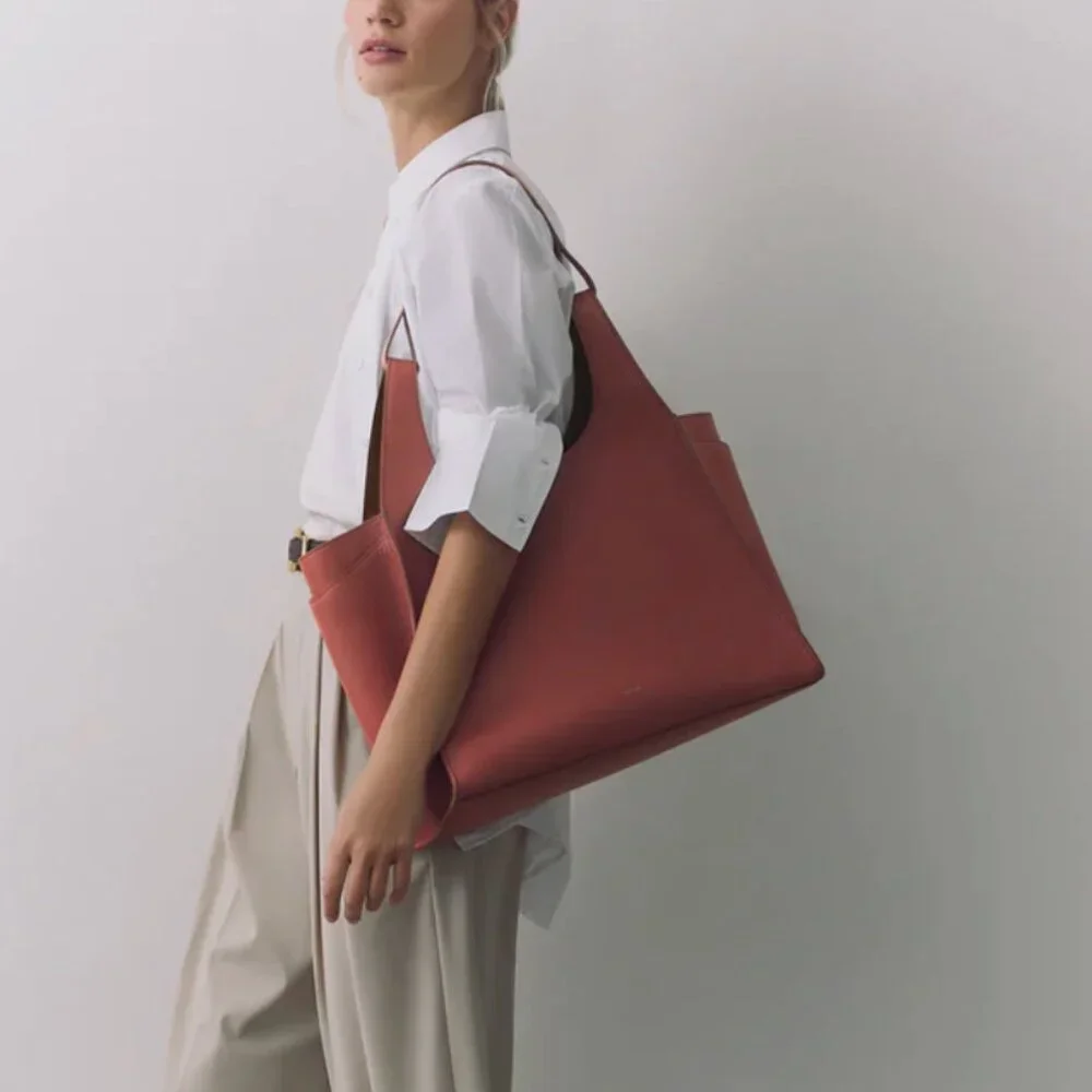 NWT Cuyana Double Loop Satchel in Dark Terracotta Pebbled Leather